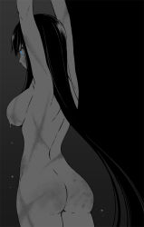 Rule 34 | 10s, 1girl, arms up, ass, blue eyes, breasts, bruise, greyscale, handprint, injury, kill la kill, kiryuuin satsuki, large breasts, long hair, march-bunny, monochrome, nude, scar, solo, spanked, spoilers, spot color, whip marks
