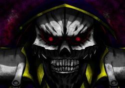 Rule 34 | 1boy, absurdres, ainz ooal gown, artist request, glowing, glowing eyes, gradient background, highres, male focus, overlord (maruyama), skull, solo