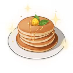 Rule 34 | artist request, berry, commentary, dessert, english commentary, food, food focus, game cg, genshin impact, leaf, lowres, mint, no humans, official art, pancake, plate, simple background, sparkle, still life, third-party source, transparent background