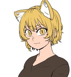 Rule 34 | 1girl, absurdres, animal ears, blonde hair, breasts, brown shirt, chanta (ayatakaoisii), closed mouth, flat color, fox ears, highres, looking at viewer, portrait, shirt, short hair, simple background, slit pupils, solo, touhou, upper body, white background, yakumo ran, yellow eyes