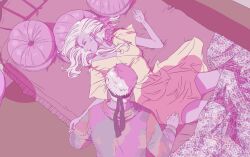 Rule 34 | 1boy, 1girl, barbie (character), barbie (franchise), barbie (live action), bed, breasts, closed eyes, dress, the end of evangelion, head on pillow, highres, ken (barbie), meme, neon genesis evangelion, on bed, pink theme, shadow, small breasts, valerayoon, yellow dress