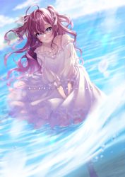 Rule 34 | 1girl, absurdres, blue eyes, blush, brown hair, closed mouth, day, dress, floating hair, hair between eyes, hair ribbon, highres, ichinose shiki, idolmaster, idolmaster cinderella girls, long hair, looking at viewer, ocean, off-shoulder dress, off shoulder, outdoors, ribbon, solo, standing, summer, sunlight, twintails, very long hair, wading, white dress, white ribbon, yanato (e-huxe)