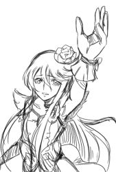 Rule 34 | 10s, 1girl, asymmetrical clothes, bow, brooch, choker, cure moonlight, dress, elbow gloves, flower, gloves, greyscale, hair flower, hair ornament, heartcatch precure!, jewelry, long hair, magical girl, monochrome, precure, ribbon, rose, simple background, single elbow glove, single glove, sketch, smile, solo, tsukikage oyama, tsukikage yuri, waist bow, white background, wrist cuffs