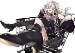 Rule 34 | 1girl, absurdres, animal ears, black nails, cleavage, foreshortening, highres, hololive, in shopping cart, lion ears, lion girl, lion tail, nail polish, open mouth, see-through, see-through cleavage, shishiro botan, shishiro botan (1st costume), shopping cart, shuu-0208, tail, teeth, upper teeth only, virtual youtuber