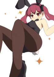 Rule 34 | 1girl, absurdres, animal ears, ass, bad id, bad pixiv id, bare arms, bare shoulders, black bow, black bowtie, black footwear, black leotard, blush, bow, bowtie, breasts, brown eyes, brown pantyhose, fake animal ears, hair between eyes, high heels, highres, leotard, long hair, medium breasts, original, pantyhose, pink hair, playboy bunny, rabbit ears, rabbit tail, solo, sparkle, strapless, strapless leotard, surio, tail, twintails, white background