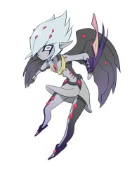 Rule 34 | 1boy, barian, black skin, boots, colored skin, gem, grey hair, grey skin, male focus, purple eyes, red eyes, red gem, red theme, simple background, solo, vector trace, wings, yu-gi-oh!, zuwai kani