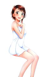 Rule 34 | 10s, 1girl, bad id, bad pixiv id, blush, brown eyes, brown hair, highres, looking at viewer, naked towel, nisekoi, onodera kosaki, open mouth, podri, shiny skin, short hair, smile, solo, towel, transparent background