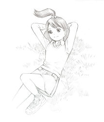 Rule 34 | 1girl, monochrome, original, short hair, sketch, solo, yoshitomi akihito