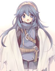 Rule 34 | 1girl, bad id, bad pixiv id, blue eyes, blue hair, blush, cape, female focus, fire emblem, fire emblem awakening, gradient background, hairband, long hair, looking at viewer, lucina (fire emblem), matching hair/eyes, nintendo, open mouth, smile, solo, symbol-shaped pupils, teu (navy), white background