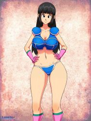 Rule 34 | 1girl, absurdres, bikini, black eyes, black hair, breasts, chi-chi (dragon ball), cleavage, dragon ball, highres, layerth, looking at viewer, swimsuit, thick thighs, thighs