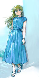 Rule 34 | 1girl, 203wolves, blonde hair, blue dress, blue eyes, blue nails, bracelet, closed mouth, dress, floating hair, full body, hair between eyes, highres, jewelry, long dress, long hair, looking at viewer, nail polish, sketch, smile, solo, straight hair, tenjouin asuka, toenail polish, toenails, yu-gi-oh!, yu-gi-oh! gx