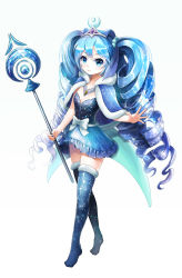 Rule 34 | 1girl, bad id, bad pixiv id, blue eyes, blue hair, blue skirt, blue thighhighs, capelet, drill hair, full body, hair ornament, hatsune miku, highres, holding, holding staff, long hair, looking at viewer, lunacle, matching hair/eyes, outstretched hand, quad tails, skirt, solo, staff, standing, thighhighs, tiara, twin drills, twintails, very long hair, vocaloid, yuki miku, yuki miku (2017) (applicant)