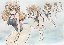 Rule 34 | blue eyes, competition swimsuit, embarrassed, genderswap, genderswap (mtf), highres, one-piece swimsuit, red hair, swimming goggles, swimsuit, tagme, transformation, yoshida gorou