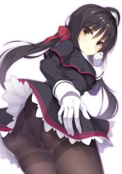 Rule 34 | 1girl, aria (koiiroharemoyou), arihara nanami, ass, beret, black capelet, black hair, black pantyhose, blush, bow, breasts, cafe stella to shinigami no chou, cameltoe, capelet, closed mouth, cropped legs, eyebrows hidden by hair, frilled skirt, frills, gloves, hair between eyes, hair ornament, hand on own ass, hat, highres, long hair, long sleeves, looking at viewer, medium breasts, miniskirt, mole, mole under eye, panties, panties under pantyhose, pantyhose, red bow, riddle joker, shiki natsume, sidelocks, skirt, solo, straight hair, twintails, underwear, uniform, v-shaped eyebrows, white background, white gloves, yellow eyes, yuzu-soft
