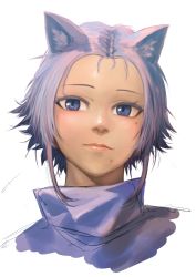 Rule 34 | 1girl, animal ears, blue eyes, cat ears, closed mouth, highres, kilye kairi, light smile, looking at viewer, mole, mole under eye, mole under mouth, original, pink hair, portrait, simple background, smile, solo, white background