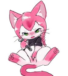 1girl animal_ears artist_request cat_busters cat_ears cat_tail female_focus furry furry_female green_eyes highres long_hair neko_hakase pink_hair pussy solo tail