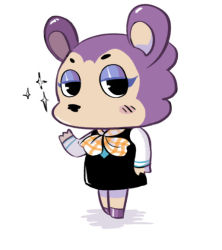 Rule 34 | 1girl, animal crossing, black shirt, byronb, label able (animal crossing), looking at viewer, nintendo, shirt, sparkle, standing, transparent background, uniform, waving, white background