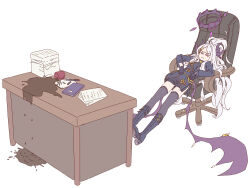 Rule 34 | 1girl, accident, ahoge, aiguillette, armband, black gloves, blue archive, breasts, buttons, coffee, coffee mug, cross, cup, demon girl, demon horns, demon wings, desk, double-breasted, gloves, hair ornament, hairclip, halo, highres, hina (blue archive), horns, iron cross, long coat, long hair, mikeco, military uniform, miniskirt, mug, multiple horns, parted bangs, purple eyes, sidelocks, simple background, skirt, small breasts, solo, spill, thighhighs, uniform, very long hair, white hair, wings, zettai ryouiki