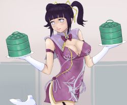 Rule 34 | breasts, china dress, chinese clothes, cleavage, cleavage cutout, clothing cutout, dress, gloves, hyuuga hinata, large breasts, naruto, naruto (series), sakuama, side slit, twintails, white gloves