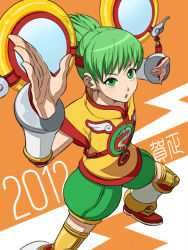 Rule 34 | 10s, 2012, bad id, bad pixiv id, chinese clothes, detached sleeves, dragon kid, fighting stance, green eyes, green hair, hat, huang baoling, ponytail, short hair, short ponytail, shorts, solo, superhero costume, tataru, thighhighs, tiger &amp; bunny