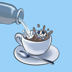 Rule 34 | 1girl, blue background, cirno, coffee, cup, joey (lilinjunyi), lowres, milk, mini person, minigirl, mundane utility, simple background, solo, spoon, touhou