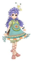 Rule 34 | 1girl, 3d, blue dress, bracelet, dress, highres, jewelry, long hair, looking at viewer, march (trusty bell), puffy short sleeves, puffy sleeves, short sleeves, simple background, solo, spiked hair, standing, tabard, trusty bell, very long hair, white background
