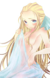 Rule 34 | 1girl, blonde hair, blue eyes, blush, bow, censored, convenient censoring, fate/zero, fate (series), gender request, genderswap, hair bow, hair censor, kayneth archibald el-melloi, long hair, mike (mikenekotei), nude, simple background, solo, towel, white background