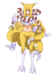 Rule 34 | 1girl, blonde hair, claws, digimon, female focus, kyubimon, personification, solo