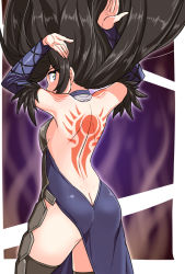 Rule 34 | 1girl, ass, back tattoo, backless outfit, black hair, butt crack, castlevania (series), castlevania: order of ecclesia, cougar (cougar1404), floating hair, konami, shanoa, solo, tattoo