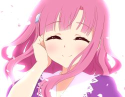 Rule 34 | 10s, 1girl, anime screenshot, closed eyes, gakkou gurashi!, hair ornament, hairclip, maiko (mimi), moko (pixiv4702557), pink hair, sakura megumi, simple background, smile, solo