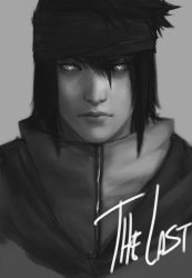 Rule 34 | 1boy, copyright name, fiftyoff, greyscale, looking at viewer, male focus, monochrome, naruto: the last, naruto (series), solo, uchiha sasuke