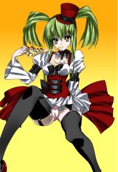 Rule 34 | 00s, 1girl, absurdres, bad id, bad pixiv id, c.c., code geass, dress, eating, food, garter straps, green hair, hat, highres, legs, lolita fashion, maetaku, panties, pizza, short twintails, solo, thighhighs, twintails, underwear, yellow eyes