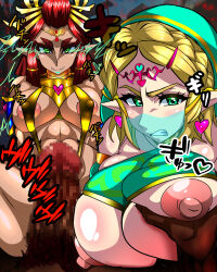 Rule 34 | 2girls, blonde hair, grabbing, grabbing another&#039;s breast, highres, imminent penetration, looking at viewer, multiple girls, nintendo, pov, princess zelda, riju, the legend of zelda, the legend of zelda: tears of the kingdom