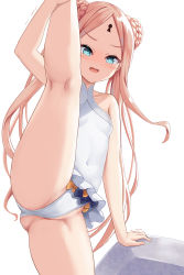 Rule 34 | 1girl, abigail williams (fate), abigail williams (swimsuit foreigner) (fate), abigail williams (swimsuit foreigner) (second ascension) (fate), arm support, arm up, ass, bare arms, bare legs, bare shoulders, bikini, black bow, blonde hair, blue eyes, blush, bow, breasts, collarbone, commentary request, covered navel, double bun, fate/grand order, fate (series), forehead, hair bun, highres, kneepits, leg up, long hair, looking at viewer, milkshakework, multiple bows, open mouth, orange bow, parted bangs, polka dot, polka dot bow, sidelocks, small breasts, solo, split, standing, standing on one leg, standing split, swimsuit, trembling, very long hair, white background