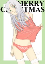Rule 34 | green eyes, index (toaru majutsu no index), jungon, lingerie, long hair, aged up, panties, red panties, smile, solo, thighhighs, toaru majutsu no index, underwear, white hair, white thighhighs