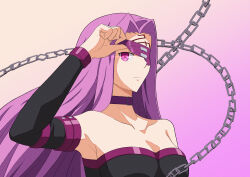 Rule 34 | 1girl, absurdres, armpits, blindfold, chain, facial mark, fate/grand order, fate/stay night, fate (series), forehead mark, highres, long hair, medusa (fate), medusa (rider) (fate), one eye covered, portrait, purple eyes, purple hair, solo, tohya y 1211