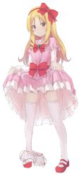 Rule 34 | 10s, 1girl, absurdres, blonde hair, bloomers, blush, bow, bow bloomers, bow panties, brown eyes, clothes lift, criss-cross halter, dress, dress lift, eromanga sensei, frilled dress, frills, full body, gem, hair bow, hairband, halterneck, highres, lifting own clothes, lolita fashion, long hair, long sleeves, looking at viewer, mary janes, panties, panties around leg, pink dress, pink panties, pink thighhighs, pointy ears, red bow, red footwear, shoes, sidelocks, simple background, sketch, solo, sweatdrop, thighhighs, underwear, white background, yamada elf, yuki (yukin0128)