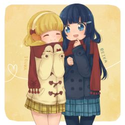 Rule 34 | 10s, 2girls, :d, ^ ^, aoki reika, bad id, bad pixiv id, blonde hair, blue eyes, blue hair, closed eyes, coat, closed eyes, hair ornament, hairband, hairclip, happy, heart, kise yayoi, long hair, mittens, multiple girls, open mouth, pantyhose, precure, ribbon, rimoko, scarf, shared clothes, shared scarf, skirt, smile, smile precure!, white hairband, winter clothes