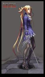 Rule 34 | anima, blonde hair, dress, high heels, long hair, pantyhose, shoes, solo, sword, weapon, wen-m