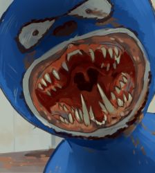 Rule 34 | 1other, highres, horror (theme), looking at viewer, meme, monster, mossacannibalis, no humans, open mouth, parody, sanic, scp-173, scp foundation, sharp teeth, solo, sonic (series), sonic the hedgehog, standing, teeth