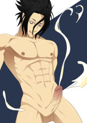 Rule 34 | 10s, 1boy, abs, absurdres, black hair, cum, ejaculation, erection, highres, kurokiba ryou, licking lips, male focus, muscular, nipples, nude, penis, red eyes, shokugeki no souma, solo, testicles, tongue, tongue out