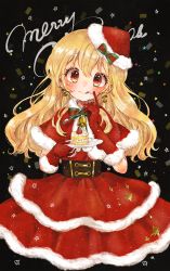 Rule 34 | 1girl, :p, aikatsu!, aikatsu! (series), bell, bell earrings, belt, blonde hair, blush, bow, cake, cake slice, capelet, christmas, commentary request, cross-eyed, dress, earrings, food, food on face, fork, fruit, fur-trimmed gloves, fur-trimmed headwear, fur trim, gloves, hat, holding, holding fork, holding plate, hoshimiya ichigo, jewelry, koedo, long hair, looking at viewer, merry christmas, no legs, plate, red capelet, red dress, red eyes, red gloves, red hat, santa costume, santa dress, santa gloves, santa hat, smile, solo, star (symbol), strawberry, strawberry shortcake, tongue, tongue out, whipped cream