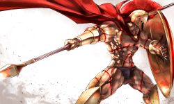 Rule 34 | 1boy, bracer, cape, fate/grand order, fate (series), helmet, leonidas (fate), manly, md5 mismatch, armored boots, muscular, polearm, profile, resolution mismatch, shield, solo, source larger, spear, tattoo, ub1mo, weapon