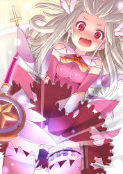 Rule 34 | 1girl, blonde hair, boots, breasts, fate/kaleid liner prisma illya, fate (series), feather hair ornament, feathers, frilled skirt, frills, fujisaki yuu, gloves, glowing, feather hair ornament, illyasviel von einzbern, long hair, magical girl, magical ruby, panties, pink footwear, prisma illya, red eyes, skirt, small breasts, underwear, white gloves, white panties, yellow neckwear