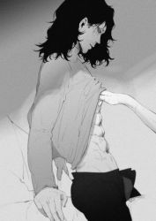 Rule 34 | 1boy, abs, artist request, black hair, black pants, boku no hero academia, boxer, clothes lift, disembodied hand, eraser head (boku no hero academia), from side, greyscale, lifting another&#039;s clothes, long sleeves, monochrome, pants, shirt, shirt lift, source request, tagme