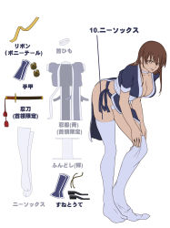 Rule 34 | 1girl, absurdres, breasts, brown hair, bula, choker, cleavage, dead or alive, description, dressing, flat color, fundoshi, hair down, highres, japanese clothes, kasumi (doa), leaning forward, long hair, ninja, no bra, pelvic curtain, sash, short sleeves, solo, standing, tecmo, thighhighs, translation request, underwear, white thighhighs