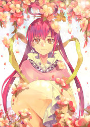 Rule 34 | 1girl, acelolo, bad id, bad pixiv id, brown eyes, chinese clothes, flower, hair ornament, hair rings, hair stick, long hair, looking at viewer, magi the labyrinth of magic, red hair, ren kougyoku, smile, solo, white background