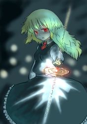 Rule 34 | 1girl, blonde hair, commentary request, ex-rumia, frilled skirt, frills, garara, long hair, red eyes, rumia, shirt, skirt, touhou, vest, wing collar