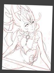 Rule 34 | 1girl, breasts, closed mouth, gem, greyscale, holding, large breasts, league of legends, long hair, mermaid, monochrome, monster girl, nami (league of legends), shell, solo, wosashimi