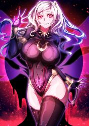 Rule 34 | 1girl, absurdres, adapted costume, aura, bracelet, breasts, bridal gauntlets, cleavage, collar, covered navel, dark aura, dark persona, evil smile, eyes of grima, fire emblem, fire emblem awakening, fire emblem heroes, glowing tattoo, grey hair, grima (fire emblem), hand tattoo, highres, jewelry, large breasts, leotard, looking at viewer, nintendo, official alternate costume, pubic tattoo, robin (female) (fell tactician) (fire emblem), robin (female) (fire emblem), robin (fire emblem), see-through, see-through cleavage, smile, solo, spiked collar, spikes, tattoo, thighhighs, to (tototo tk), twintails, uneven eyes